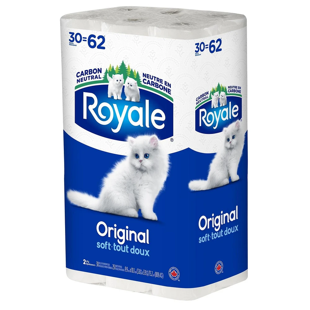 Royale Original Toilet Paper, 30 Equal 62 Bathroom tissue rolls, 2-Ply, 251 Sheets a Roll