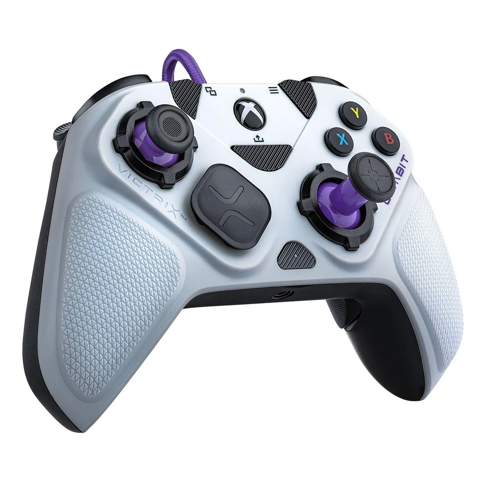 Victrix Gambit World's Fastest Licensed Xbox Controller for Xbox One, Series X|S – PC Compatible - Elite Esports Design with Custom Paddles, Swappable Pro Thumbsticks & White / Purple Faceplates