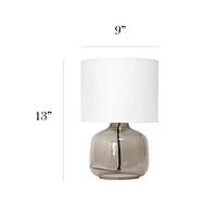 Simple Designs  Glass Table Lamp with Fabric Shade, Smoke with White Shade
