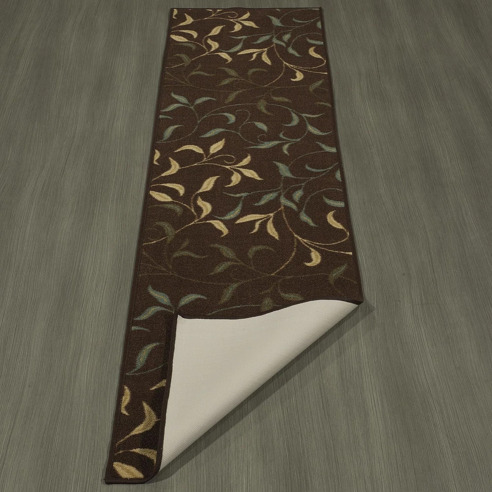 Tapis de couloir contemporain à motif de feuilles et à sous-couche en caoutchouc de la collection Ottohome