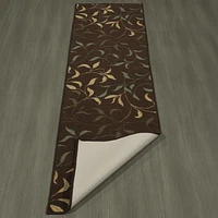 Tapis de couloir contemporain à motif de feuilles et à sous-couche en caoutchouc de la collection Ottohome