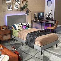 Cadre de lit rembourré pour enfants Homy Casa avec ports USB et tête de lit à lumière DEL, lattes métalliques robustes