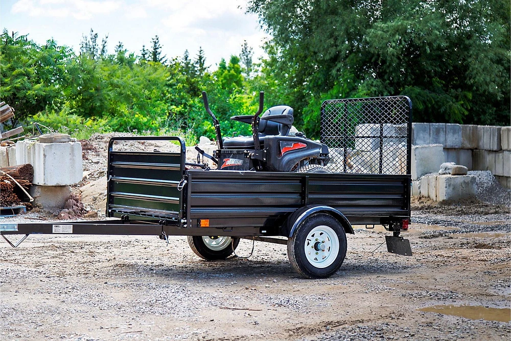 DK2 Kit de remorque utilitaire à essieu unique de 4,5 pi x 7,5 pi avec barrière de conduite