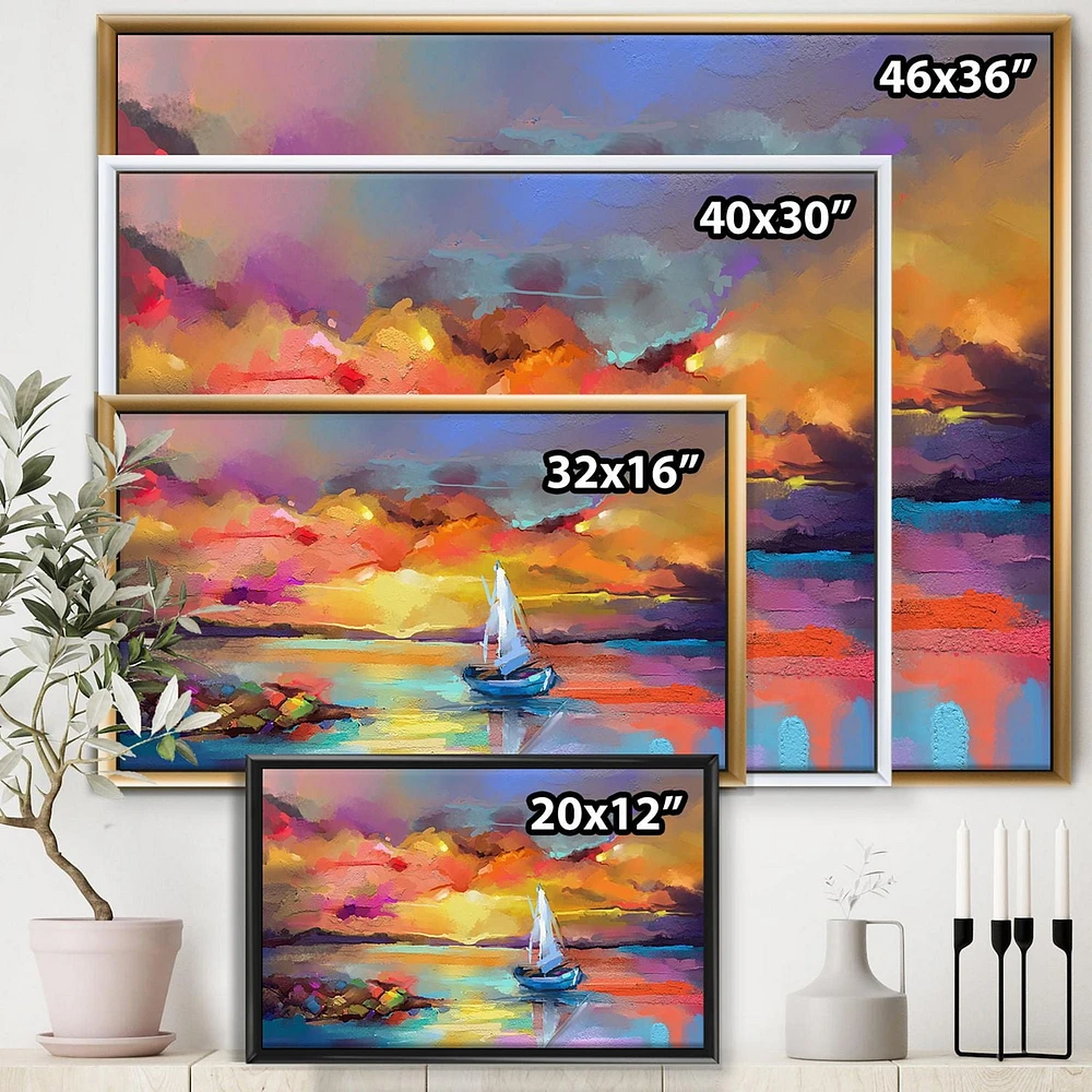 Designart Tableau Coucher De Soleil Aux Reflets Colorés II ART MURAL À CADRE FLOTTÉ