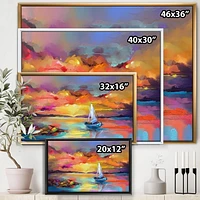 Designart Tableau Coucher De Soleil Aux Reflets Colorés II ART MURAL À CADRE FLOTTÉ