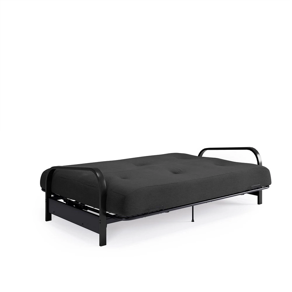 Cadre de futon à bras en métal noir de Mainstays avec couvre-matelas et fixations de 6 po