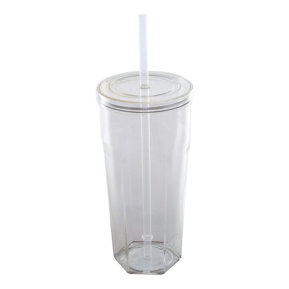 Gobelet en plastique Mainstays de 20 oz avec couvercle à visser et paille transparent