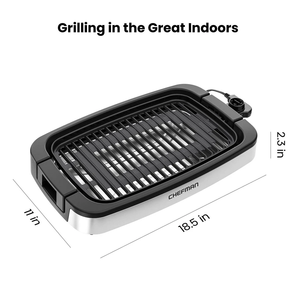 Chefman Smokeless Indoor Electric Grill w/ Nonstick Table Top and Adjustable Temperature Control – Black, New