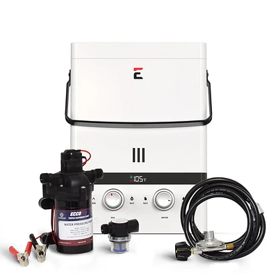 Eccotemp Luxe 1.5 GPM Portable Outdoor Tankless Water Heater w/ EccoFlo Diaphragm 12V Pump and Strainer