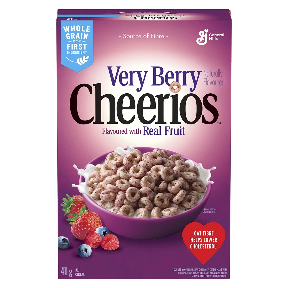 Céréales pour Petit Déjeuner Very Berry Cheerios, Grains Entiers 411g