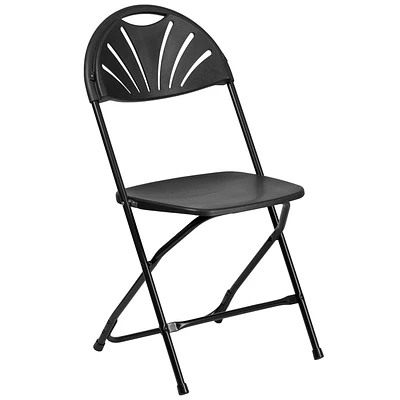 Chaise pliante en plastique noir de la série HERCULES à dossier Fan avec capacité de poids de 650 lb