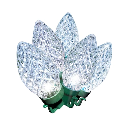 Lot de 100 lumières de Noël C9 à DEL blanc froid Holiday Time, taille diamant, avec fil vert, 58 pieds