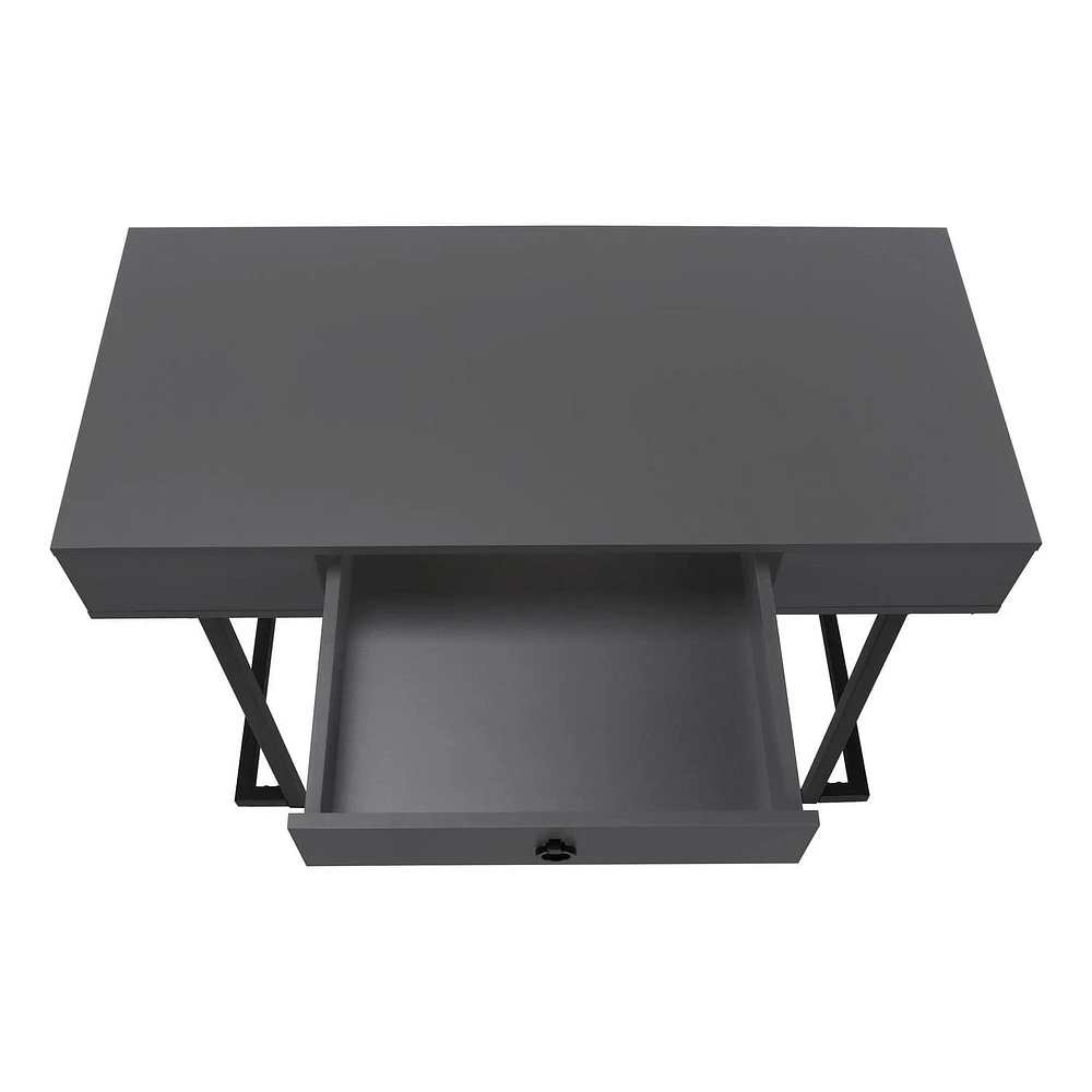 Monarch Specialties Computer Desk, Home Office, Laptop, Storage Drawers, 42"l, Work, Metal, Laminate, Grey, Black, Contemporary, Modern