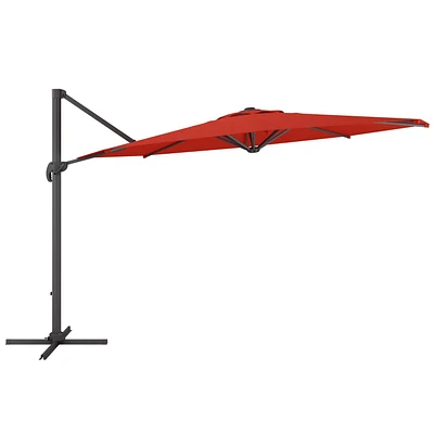 CorLiving 11.5 Ft Durable Fabric Canopy Deluxe Offset Titling and Rotating Patio Umbrella with Aluminum Frame for Patio, Garden, and more