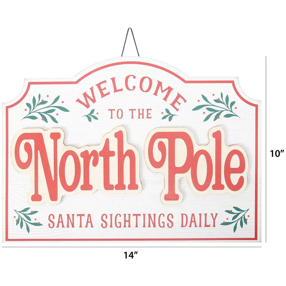 Pancarte décorative de Noël « North Pole » Holiday Time, blanc, 14 po