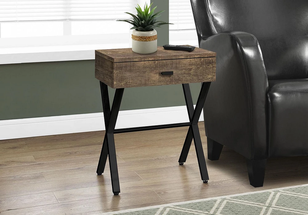 Monarch Specialties Table D'appoint, Côté, Bout, Table De Nuit, Lampe, Tiroir De Rangement, Salon, Chambre À Coucher, Métal, Stratifié, Brun, Noir, Contemporain, Moderne
