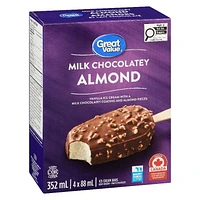 Barres de crème glacée Great Value à saveur du lait chocolaté aux amandes 4 x 88 ml
