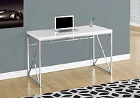 Monarch Specialties Bureau, Bureau À Domicile, Ordinateur Portable, Travail, Métal, Stratifié, Blanc Lustré, Chrome, Contemporain, Moderne