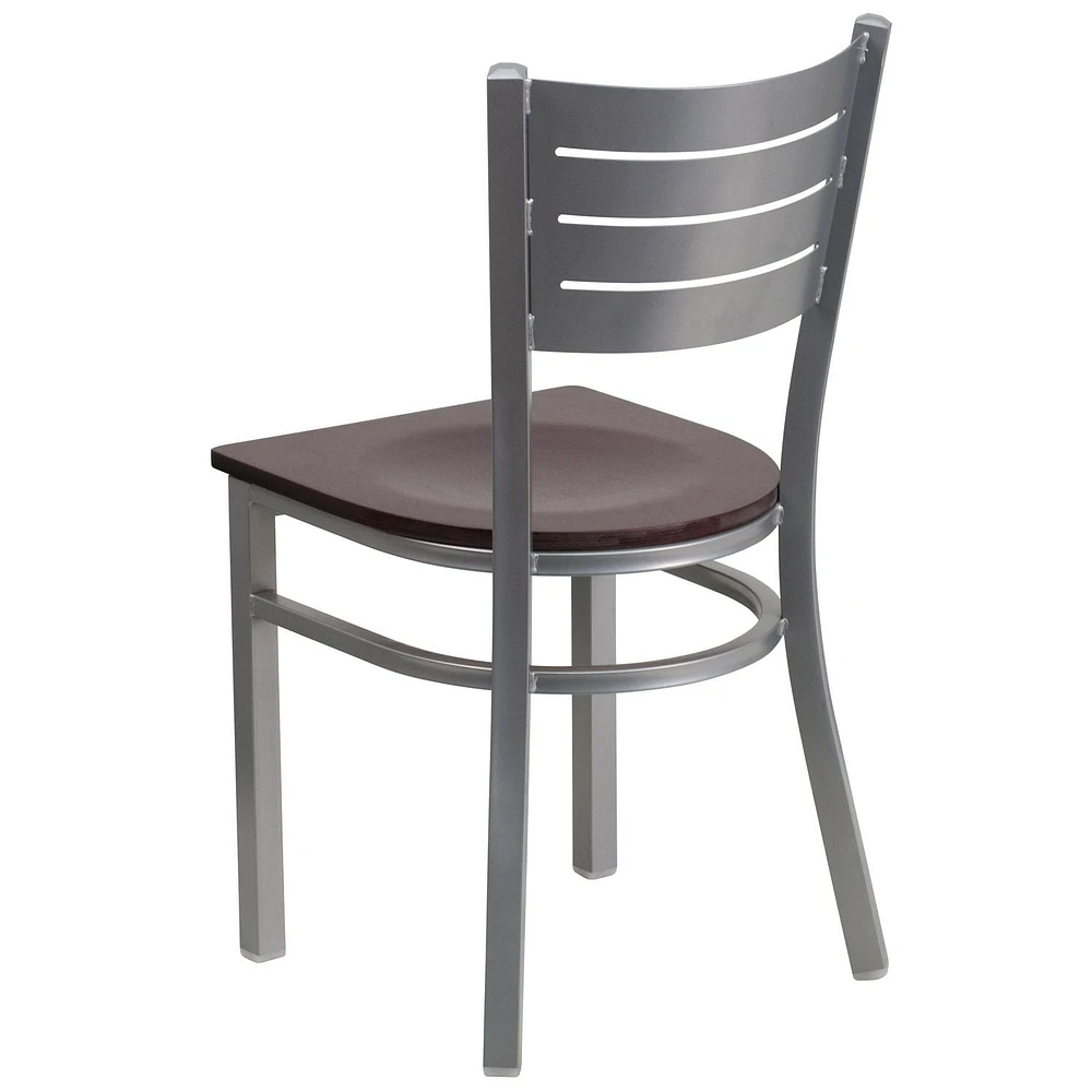 HERCULES Series Silver Slat Back Metal Restaurant Chair - Cherry Wood Seat