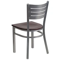 HERCULES Series Silver Slat Back Metal Restaurant Chair - Cherry Wood Seat
