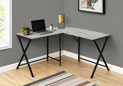 Monarch Specialties Bureau, Bureau À Domicile, Coin, 55"l, Forme De L, Travail, Ordinateur Portable, Métal, Stratifié, Gris, Noir, Contemporain, Moderne