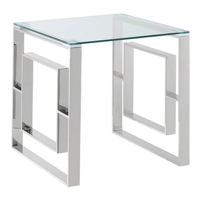 Table d'appoint contemporaine en acier inoxydable et verre – argent