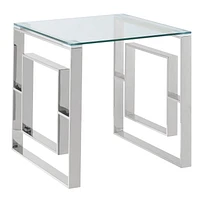 Table d'appoint contemporaine en acier inoxydable et verre – argent