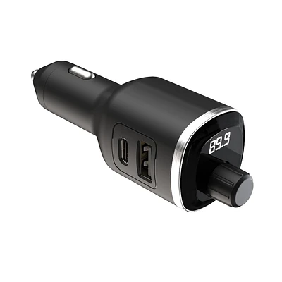 Scosche BTFM8-SP transmetteur FM Bluetooth, deux ports de recharge USB-C et USB-A de 12 watts, noir Transmetteur BT FM mains-libre