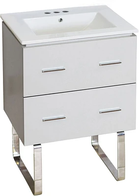 American Imaginations -in. W Floor Mount White Vanity Set For 1 Hole Drilling Bianca Carara Top White UM Sink AI