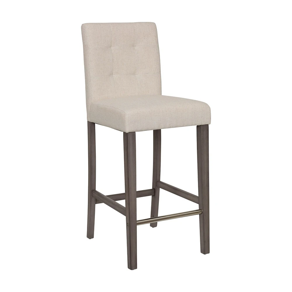 Tabourets de bar rembourrés en tissu CorLiving Leila avec pieds en bois - Tabouret de bar avec dossier capitonné, chaise de bar haute parfaite pour la cuisine ou le bar