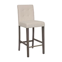 Tabourets de bar rembourrés en tissu CorLiving Leila avec pieds en bois - Tabouret de bar avec dossier capitonné, chaise de bar haute parfaite pour la cuisine ou le bar