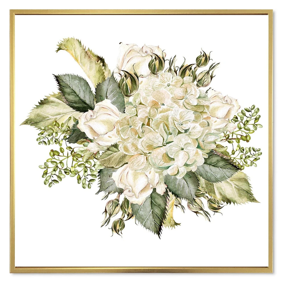 Designart Beau Bouquet Avec Hudrangea et Roses ART MURAL À CADRE FLOTTÉ