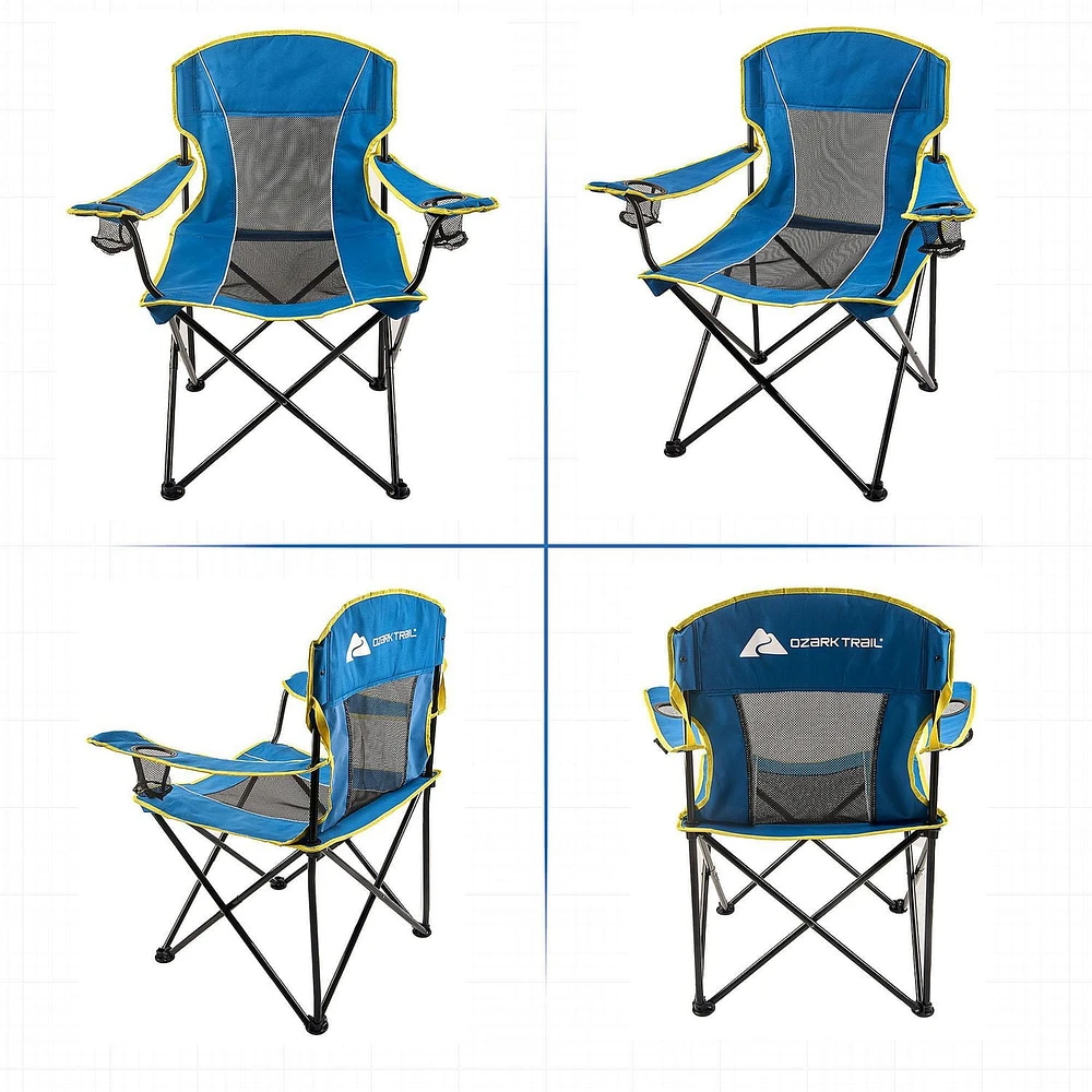 Chaise de Camping Surdimensionnée Ozark Trail à Filet, Couleur Bleu, 100% Polyester Recyclé, Cadre en Acier Robuste Chaise de camping