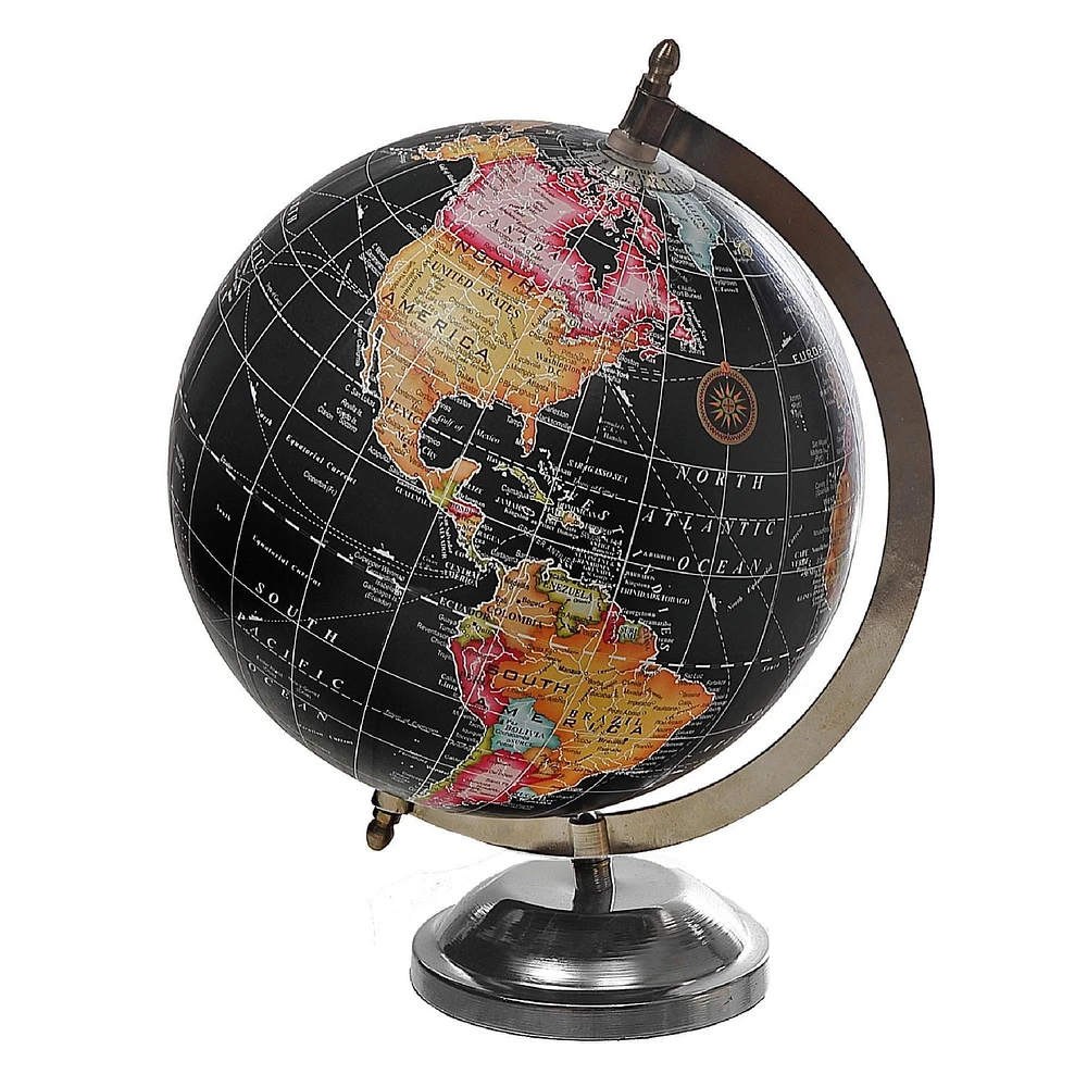 8" Decorative Black Globe With Stand