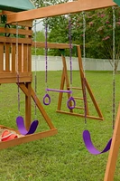 Mountain View Playset with Tarp Roof, Monkey Bars, Climbing Wall & Slide