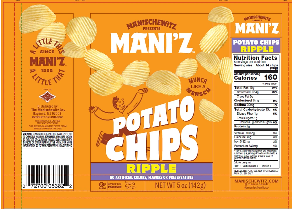 Manischewitz Potato Chips Ripple Salted KFP 142g, Potato Chips Ripple Salted KFP