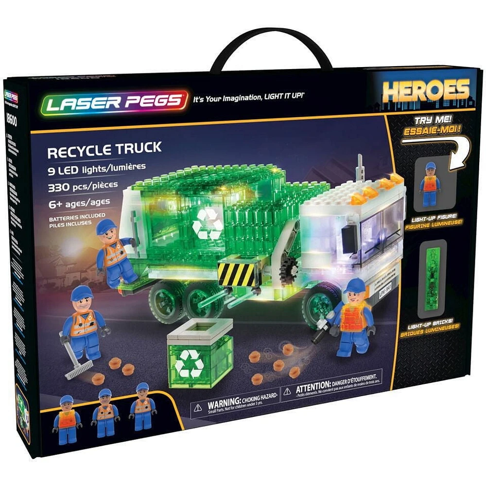 Ens. de jeu de briques de construction Laser Pegs, Collection Héros : Recycle Truck