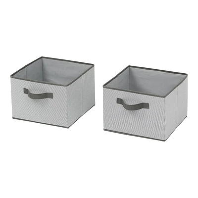 Mainstays 2PK Collapsible Drawers, Set of 2 Drawers for Hanging Shelf Closet Organizers,Grey Polyester Fabric Bin with Handle, Each cube size: 11.3 in. W x 11.3 in. D x 8.3 in. H(28.57x28.57x20.95cm); Good for organizing with clothes, socks, underwear, bra, scarves, items and accessories.