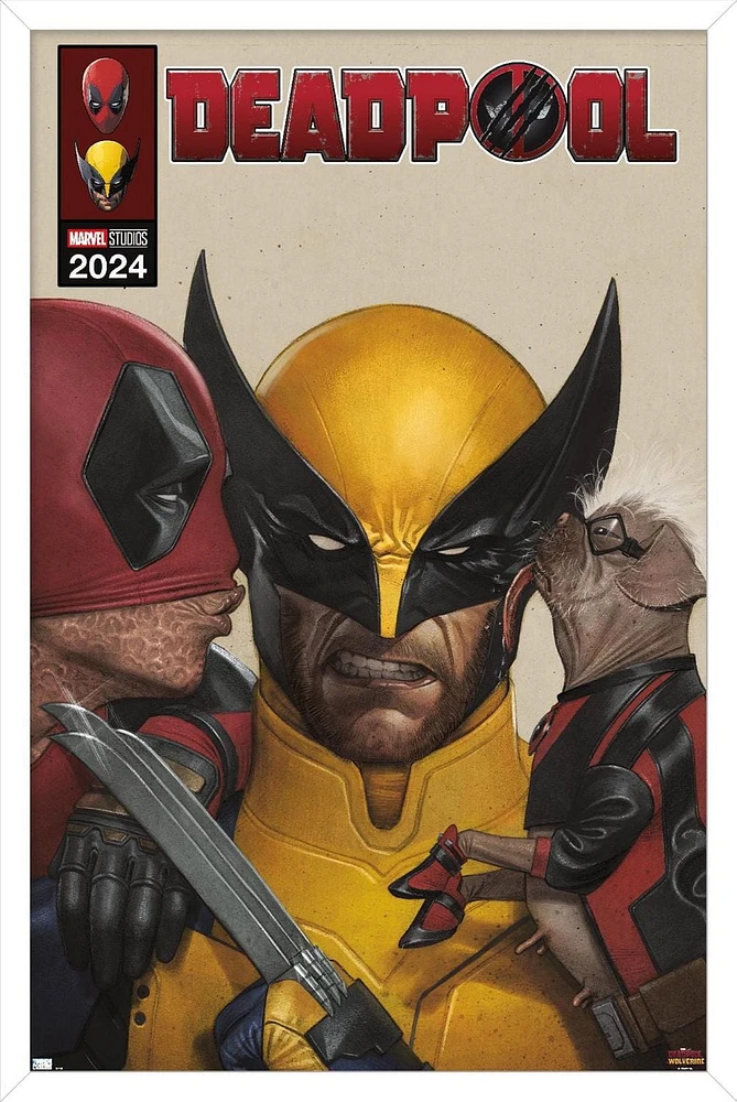 Marvel Deadpool & Wolverine - Homage Cover Wolverine Kisses Wall Poster with Magnetic Frame, 22.375" x 34"