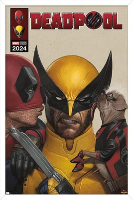 Marvel Deadpool & Wolverine - Homage Cover Wolverine Kisses Wall Poster with Magnetic Frame, 22.375" x 34"