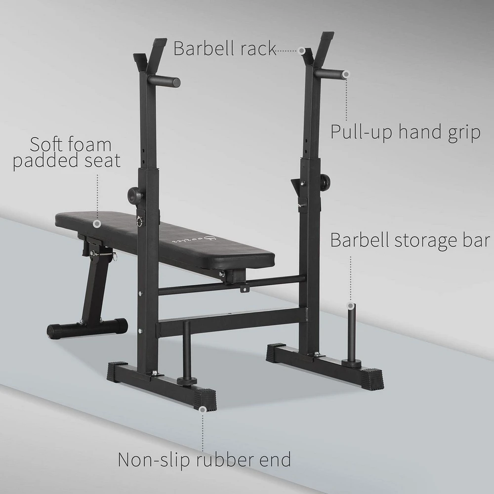 Soozier Adjustable Weight Bench Foldable with Barbell Rack and Dip Station