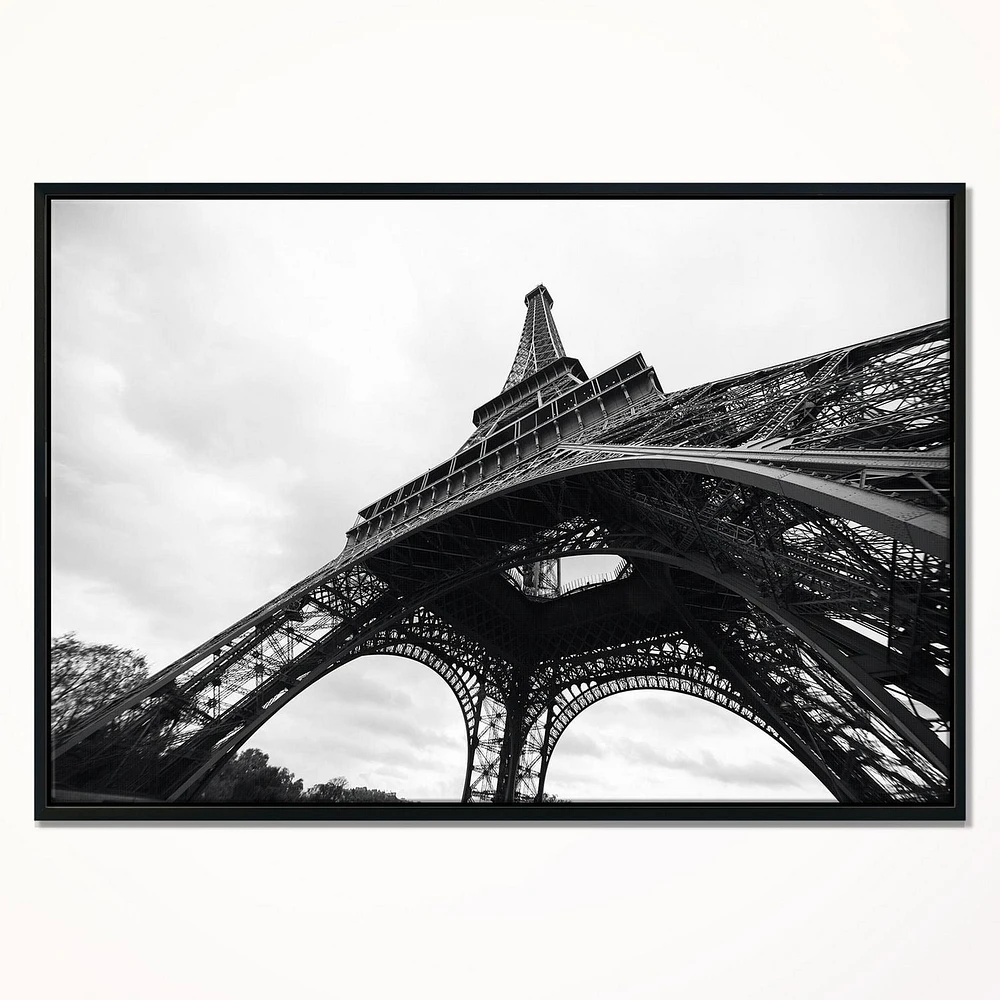 Design Art Paris Paris Eiffel Towerin Black And White Side View Framed Canvas Art Print