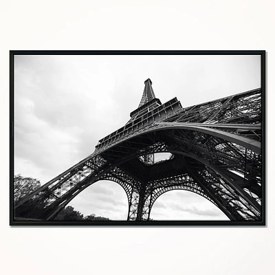 Design Art Paris Tour Eiffel En Noir Et Blanc Vue Latérale  Sur Toile Encadrée