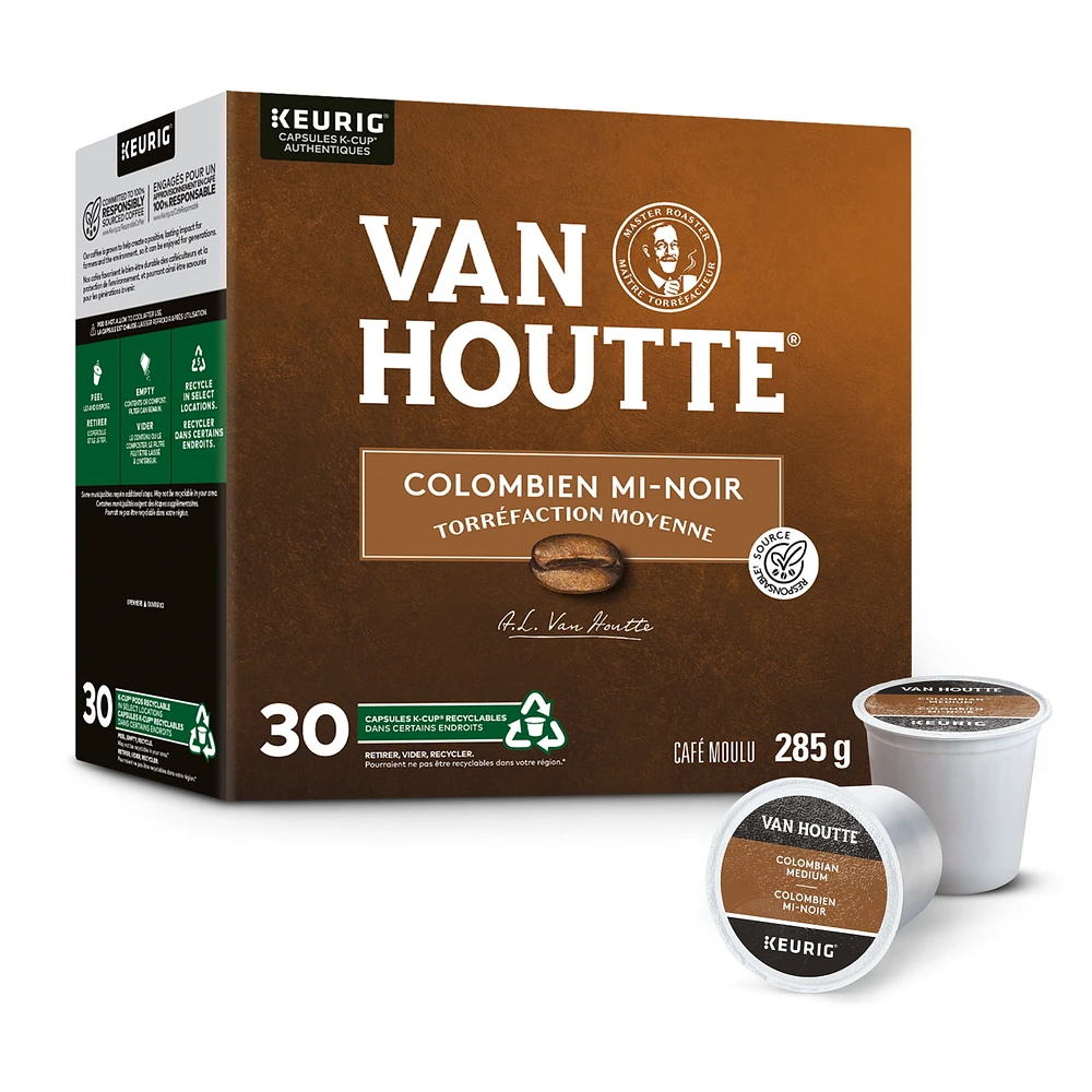 Van Houtte Colombian Medium, Medium Roast, K-Cup Coffee Pods, 30 Count