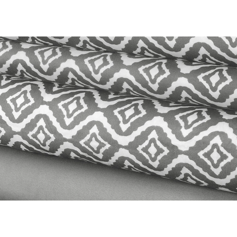 Safdie & Co. Ens. De Draps En Microfibre Tissé 4MCX D Ikat Imprimé Solide Gris