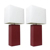 Designs élégants 2 Pack Lampes de table modernes en cuir avec abat-jour en tissu blanc, rouge