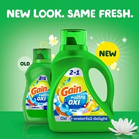 Détergent à lessive liquide Gain Ultra Oxi, parfum Cascade vivifiante, 2 en 1, compatible avec les laveuses HE 2,6 L