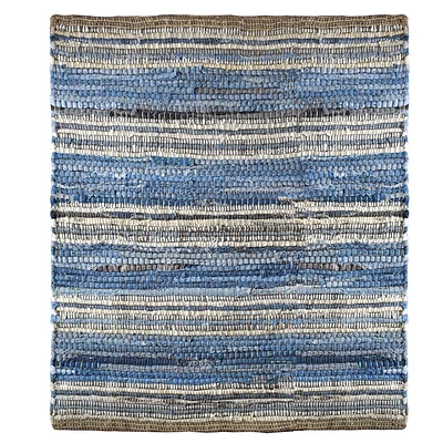 Fabstyles Indigo Recycled Denim & Leather Rug for Living Room, Hallway, Patio