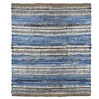 Fabstyles Indigo Recycled Denim & Leather Rug for Living Room, Hallway, Patio