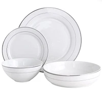 Meritage Classy 16 Peice Dinnerware Set, Double Bowl and Platinum Bands